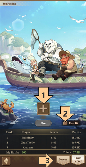 Entry image for Sea Fishing with three arrows numbered 1, 2, and 3.